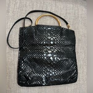 Due Fratelli NWOT Cobra Embossed Patent Suede Smooth Genuine Leather Satchel Bag